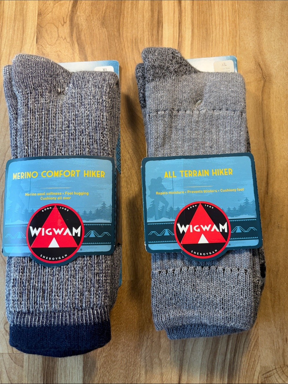 Men's Merino Comfort Hiker & All Terrain Hiker Socks - 1 Gray 1 Navy